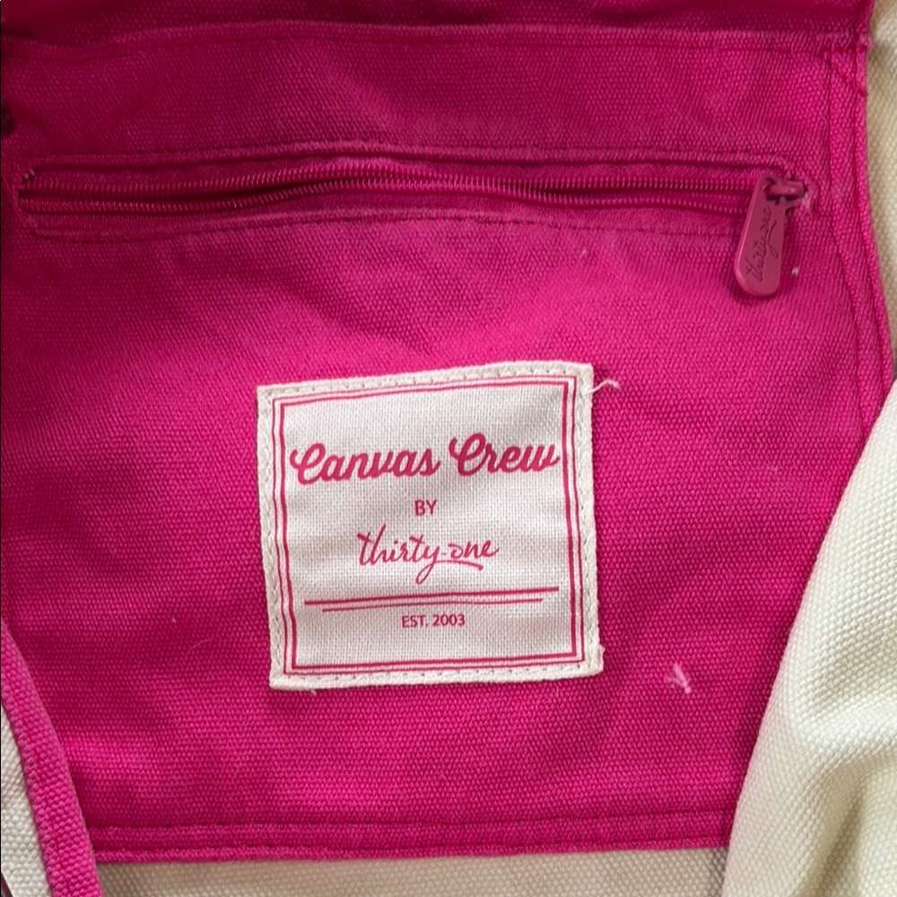 Vibrant Pink and Cream Canvas Tote with Daisy Design - Picture 6 of 9